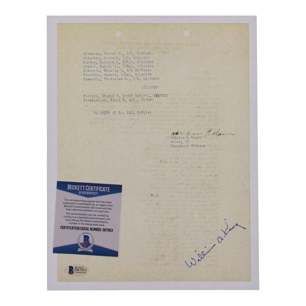 William King Autographed Document 8x10 Beckett BAS COA