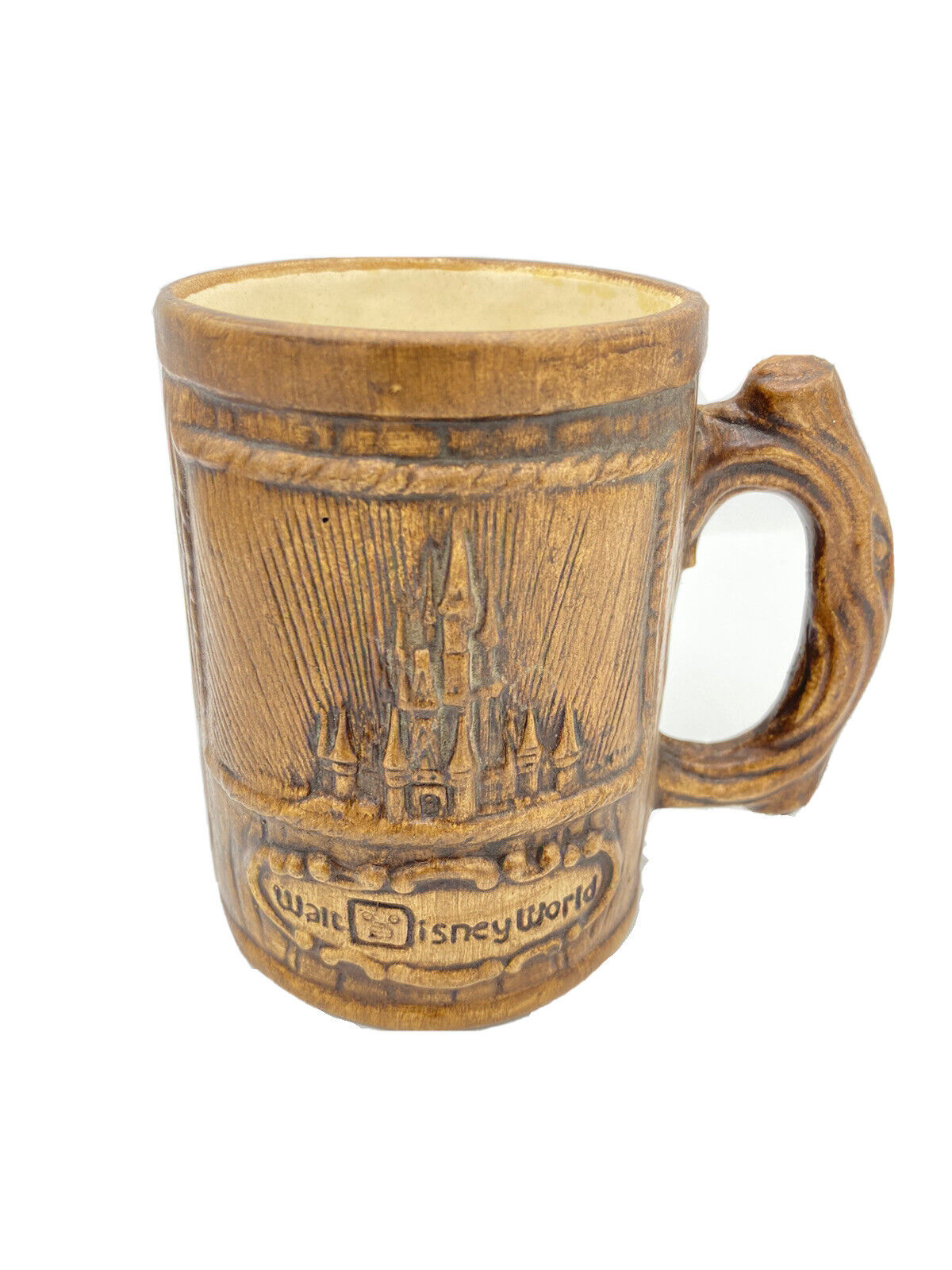 Vintage Walt Disney 3d Wood Mug Stein Coffee Classic Logo Castle 90s