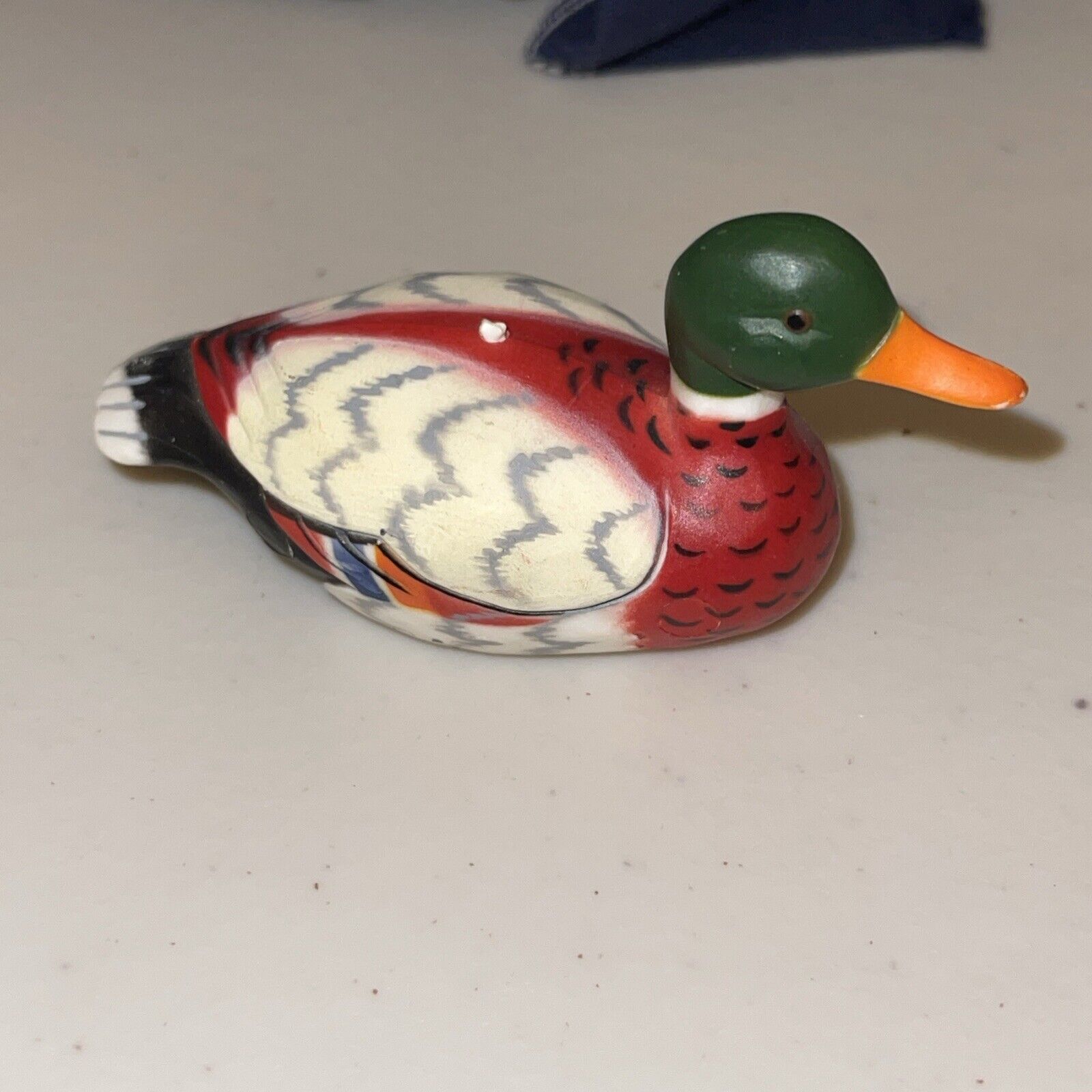 Vintage Small Mallard Duck Figurine Carved Plastic Made In Hong Kong