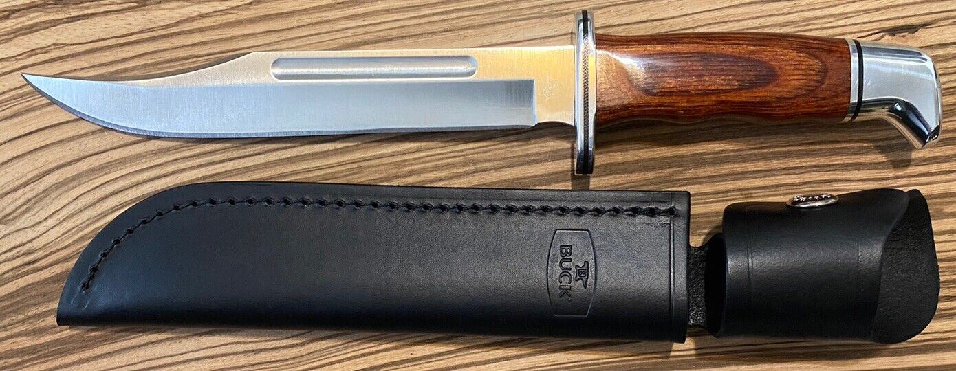 New Buck Knife 120 General Fixed Blade - Cocobolo Handle, Leather Sheath NIB BK1