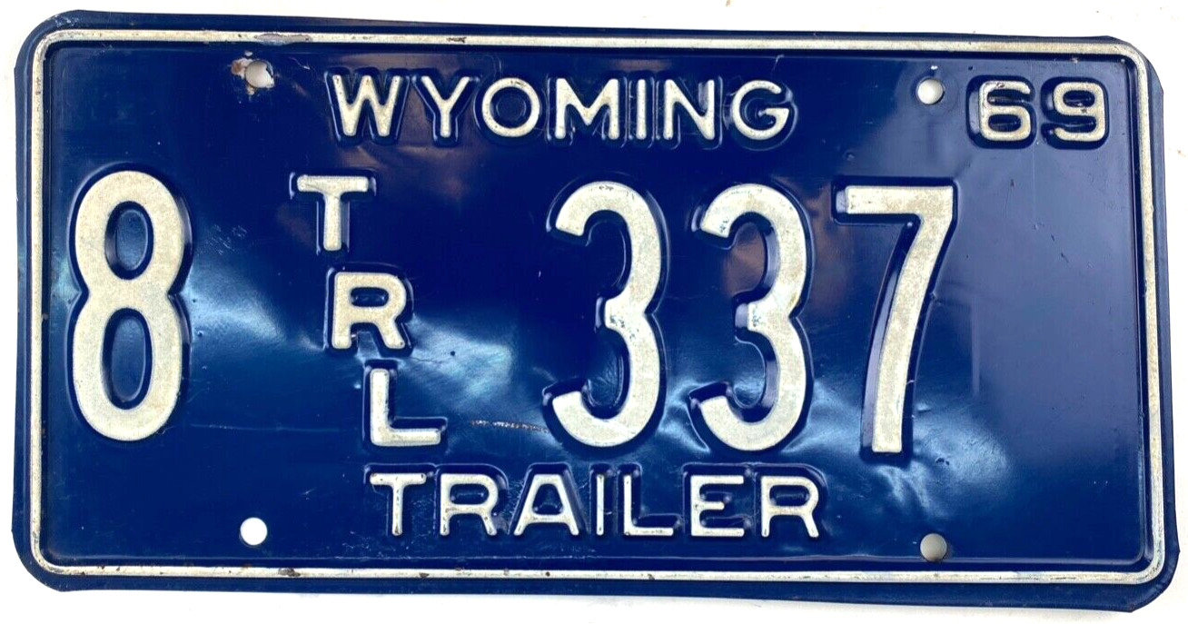 Wyoming 1969 License Plate Vintage Trailer Tag Platte Co Cave Collector Decor