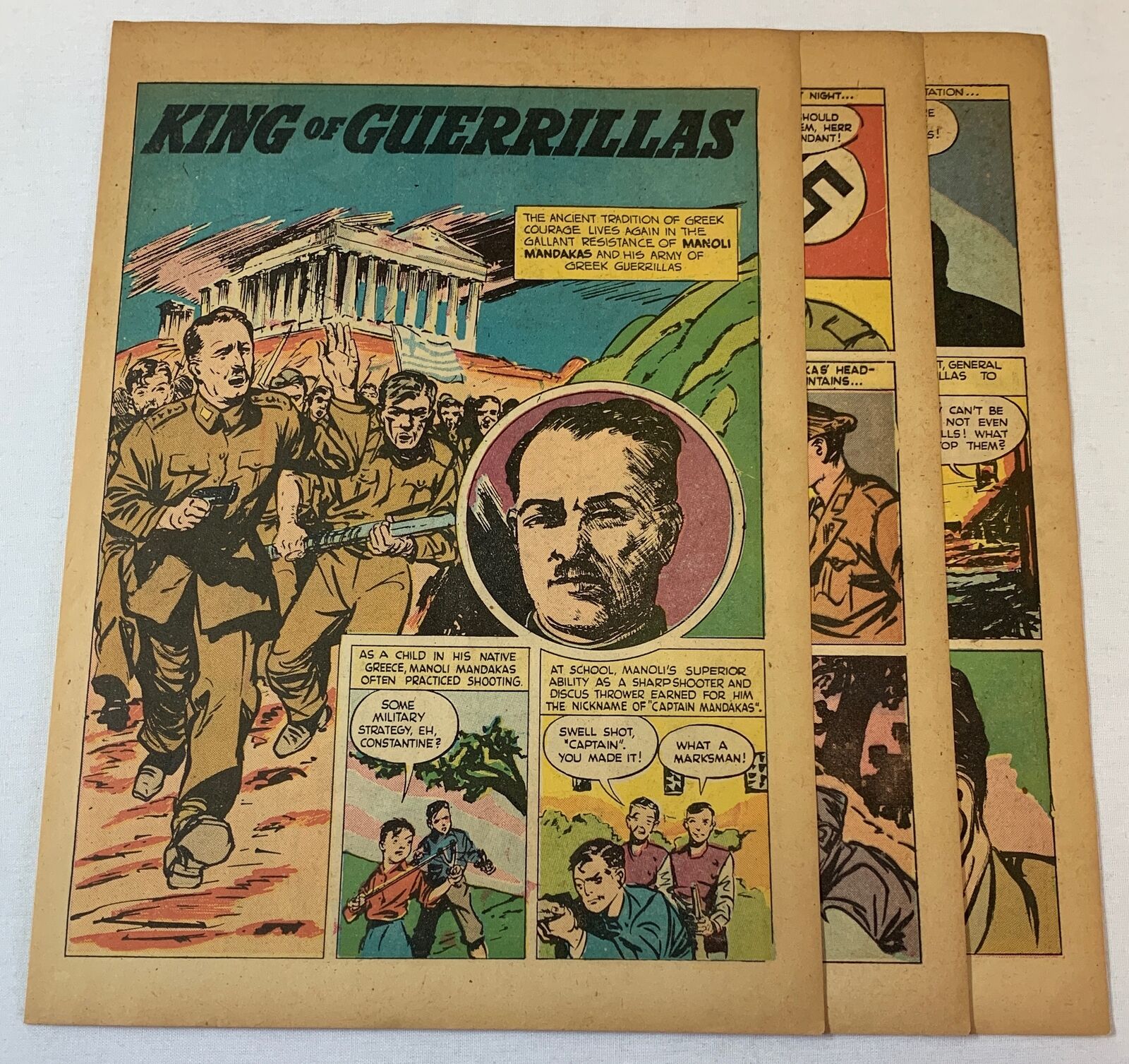 1943 five page cartoon story~ King Of Greek Guerillas MANOLI MANDAKAS