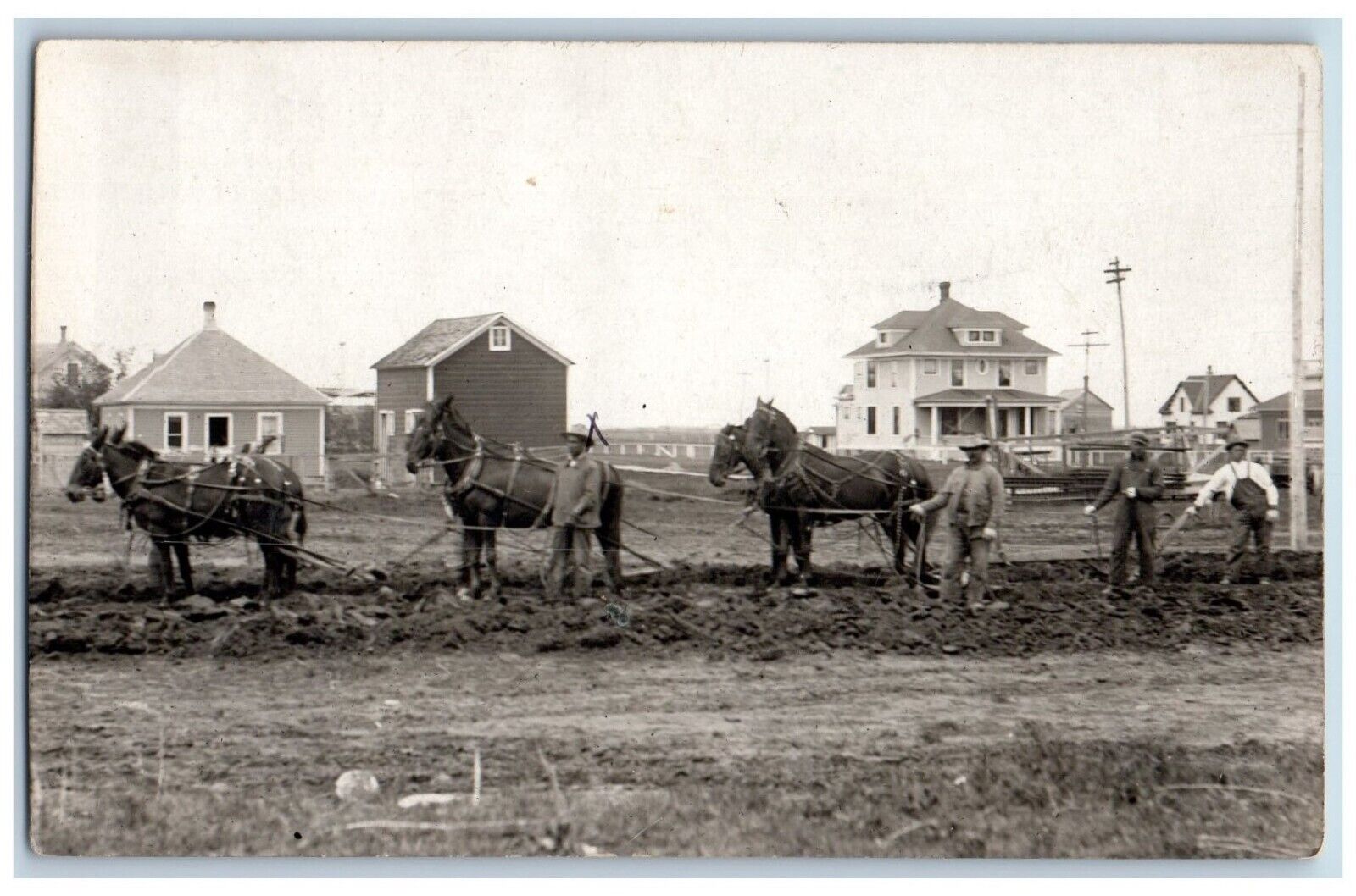 c1910's Postcard RPPC Photo Road Construction Crew Horses Occupational # 1