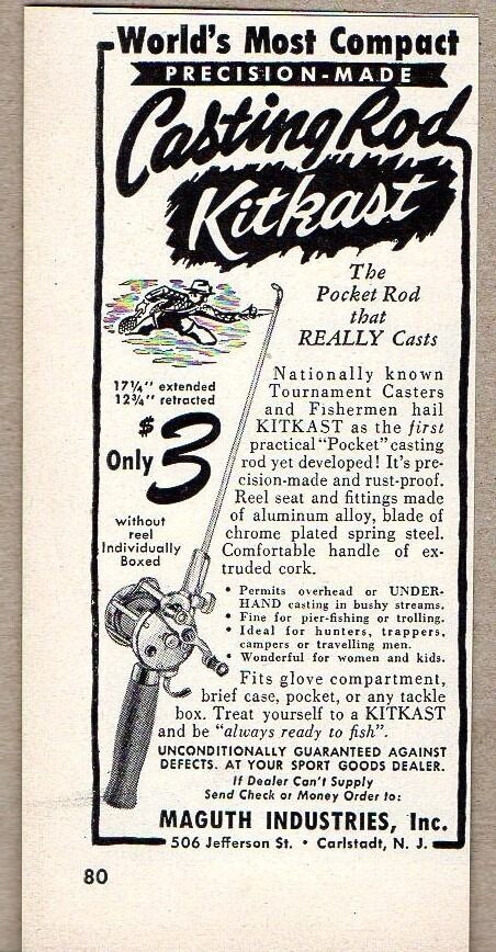 1950 Print Ad Kitkast Pocket Fishing Rods Maguth Industries Carlstadt,NJ