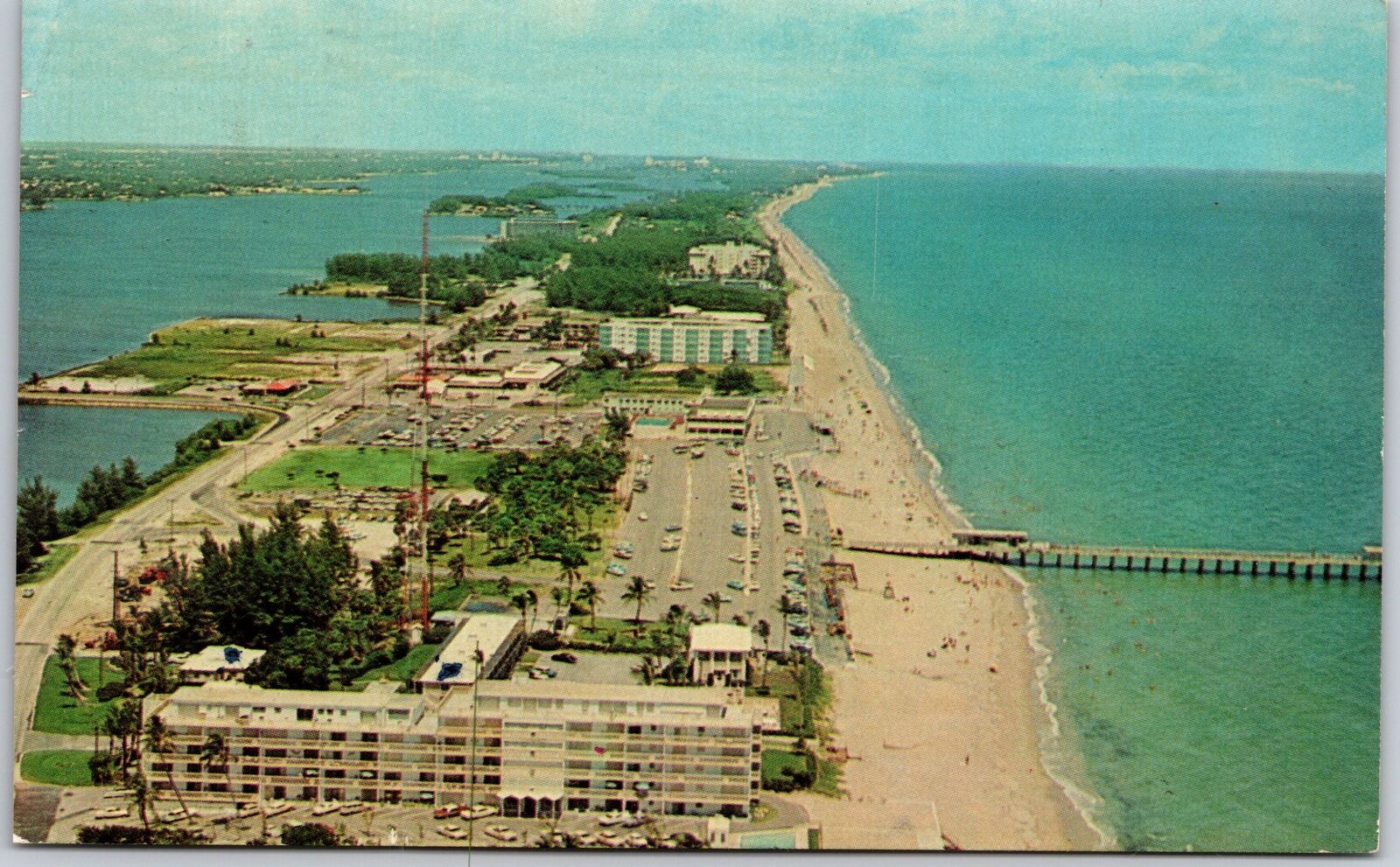 1963 Lake Worth Florida Aerial View Beautiful Lake Casino Pier Posted Postcard