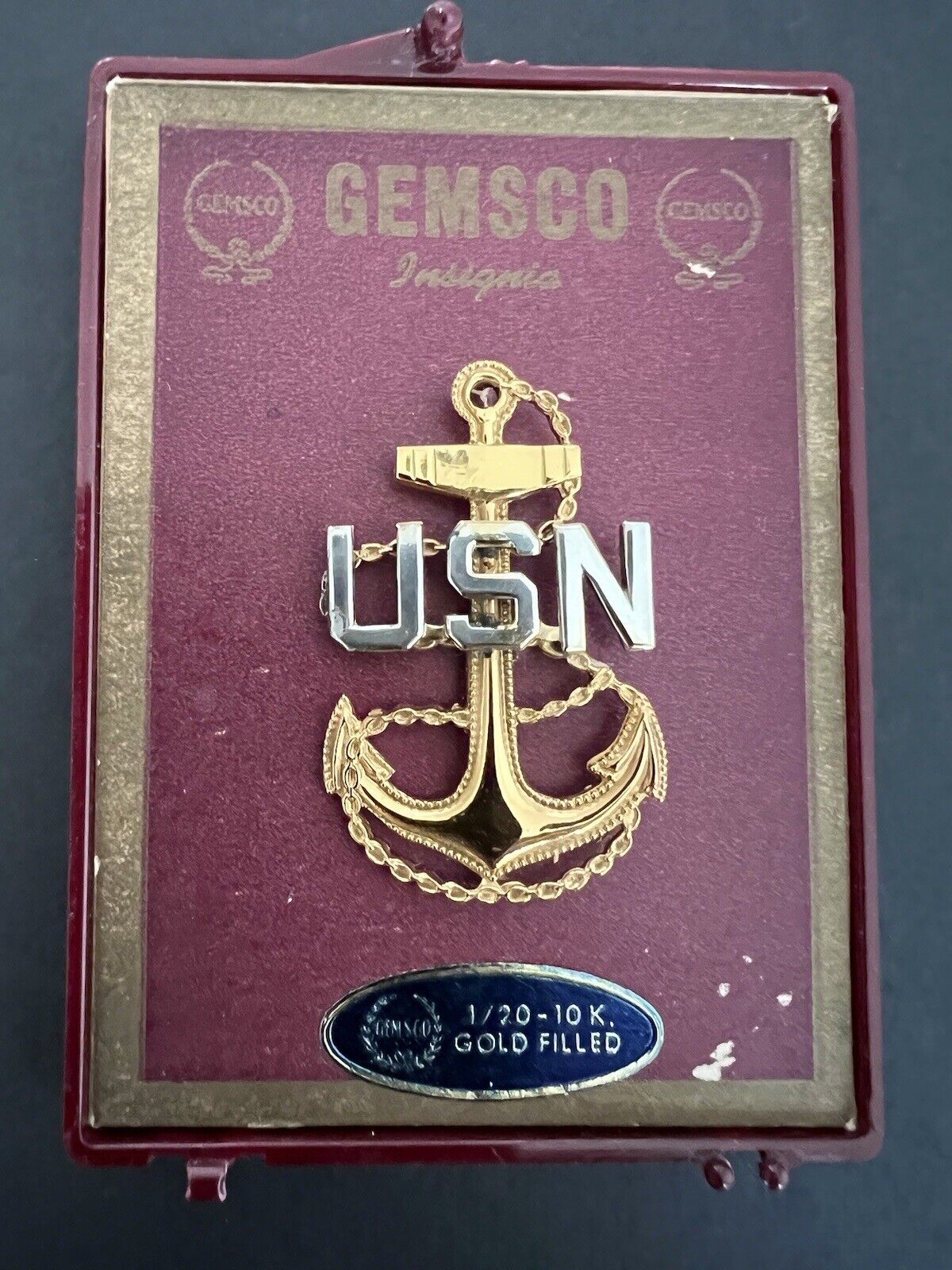 Vintage GEMSCO USN 1/20 10K Gold Filled & Sterling Anchor Pin Navy