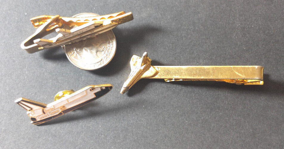 Lot of 3 Two Tie Clips One Pin NASA Space Shuttle