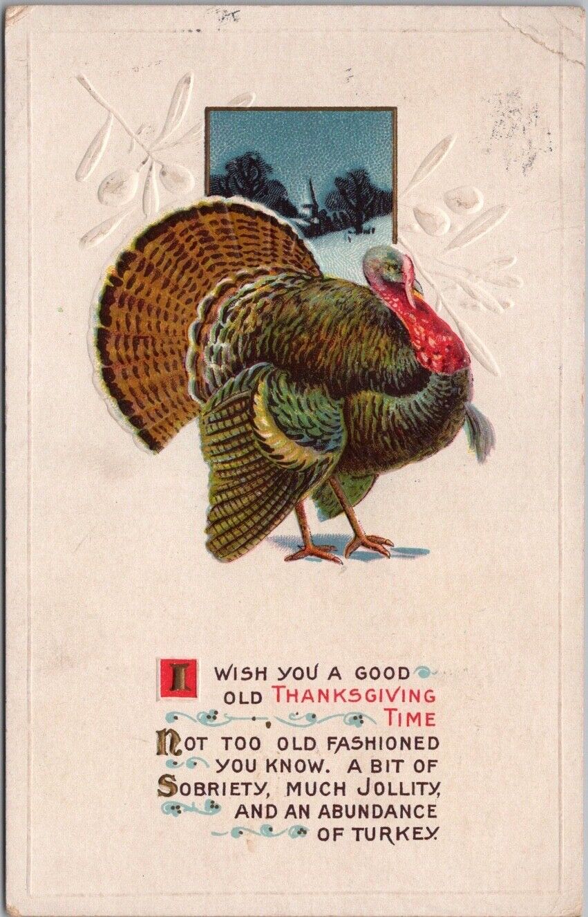 Vintage 1914 THANKSGIVING Embossed Greetings Postcard Turkey / STECHER 70A