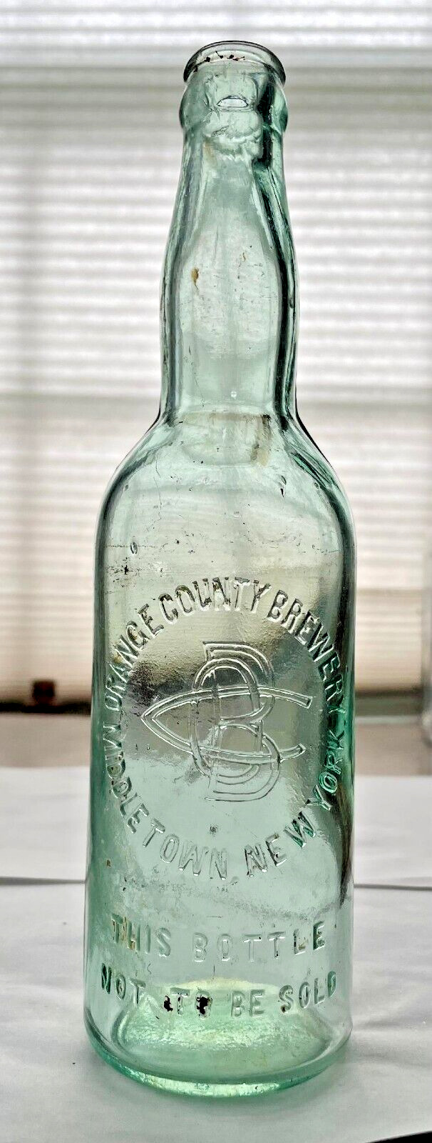 Antique ORANGE COUNTY BREWERY NY Beer Bottle Lady's Leg Crown Top Hand Blown