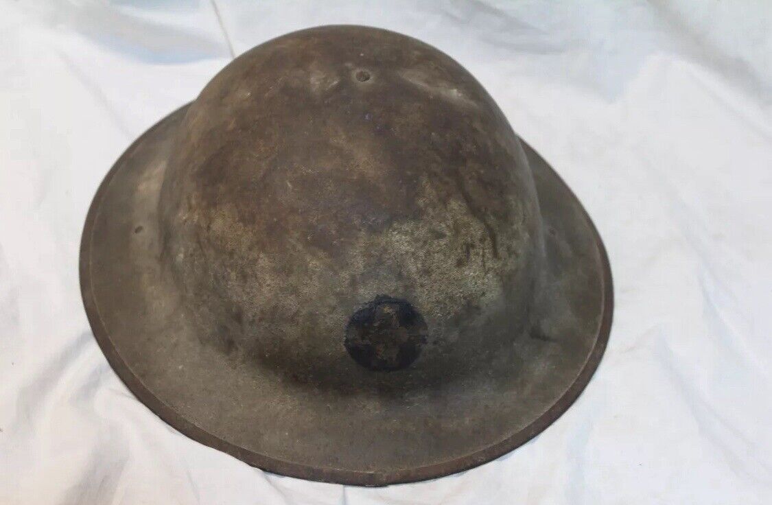 WW1 U.S. Army Medic Helmet: WWI Doughboy Tin Hat W/ Painted On Cross Insignia