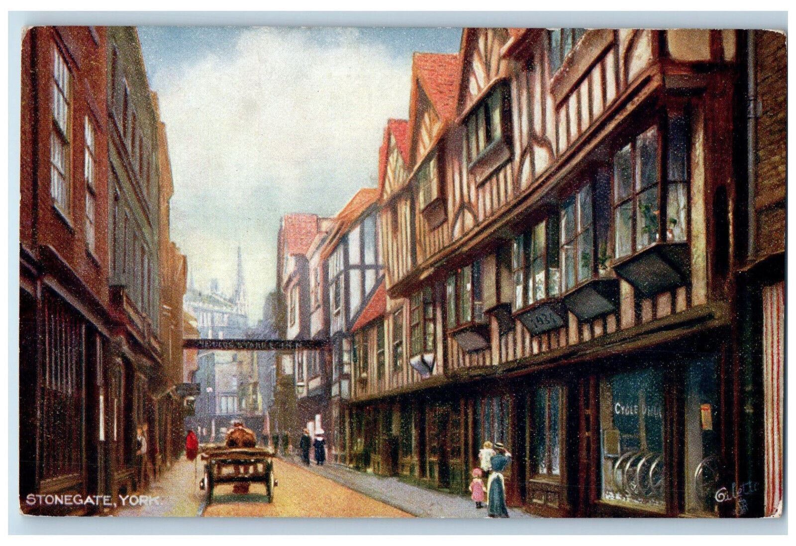 c1910 Stone Gate Half-Timbered Houses York England Oilette Tuck Art Postcard