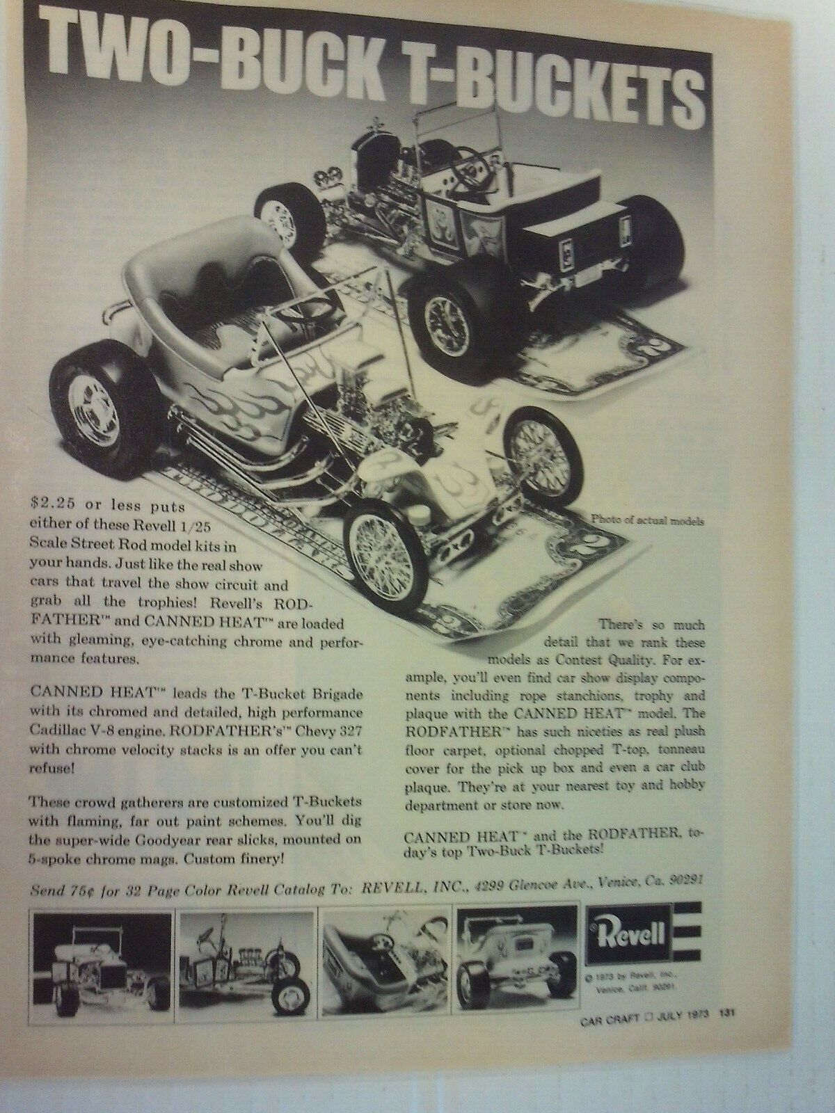 1973 REVELL RODFATHER & CANNED HEAT T-BUCKETS  Vintage PRINTED AD  Laminated