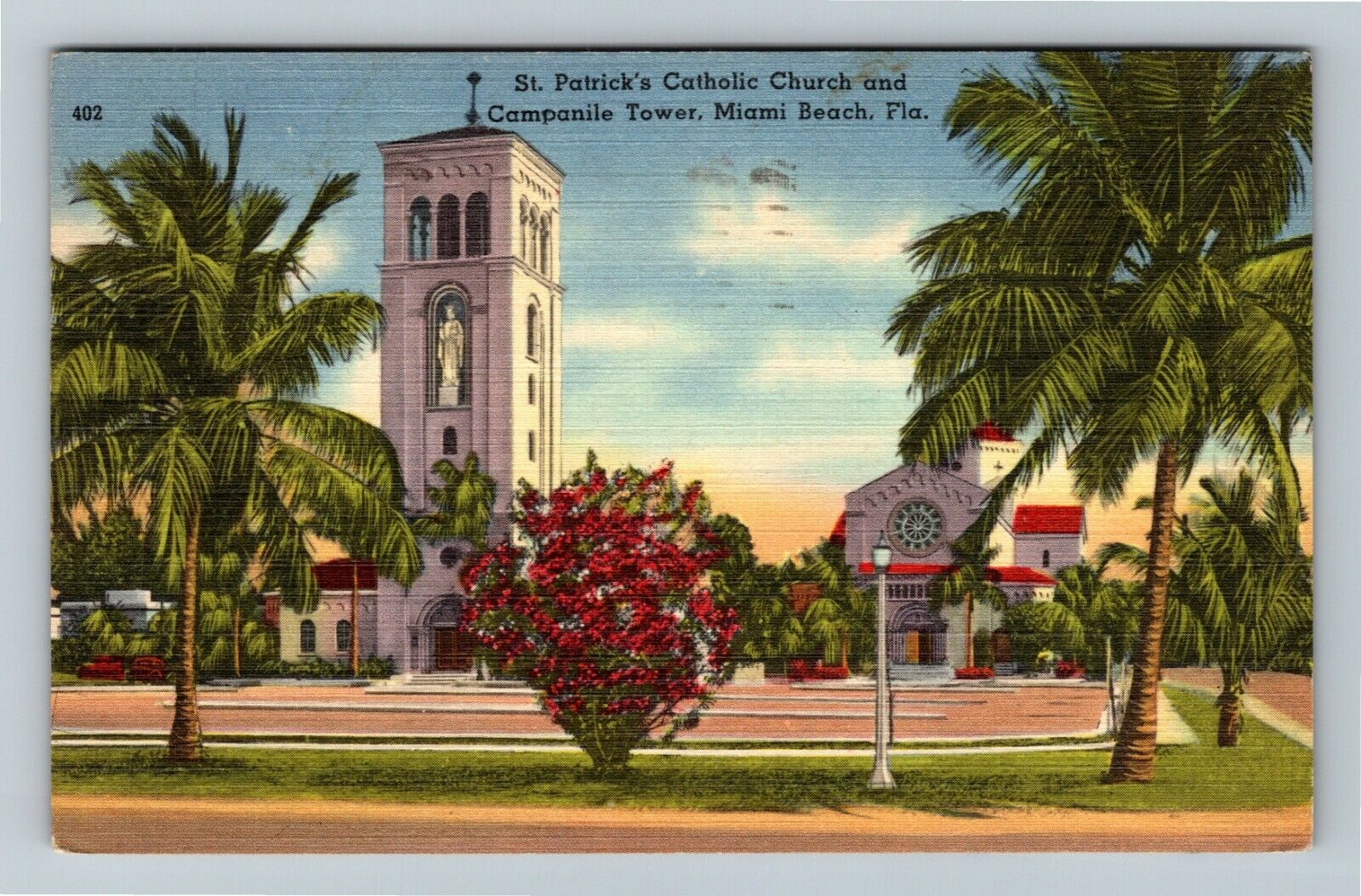 Miami, FL-Florida, Campanile Tower, St. Patrick's,  c.1951 Vintage Postcard