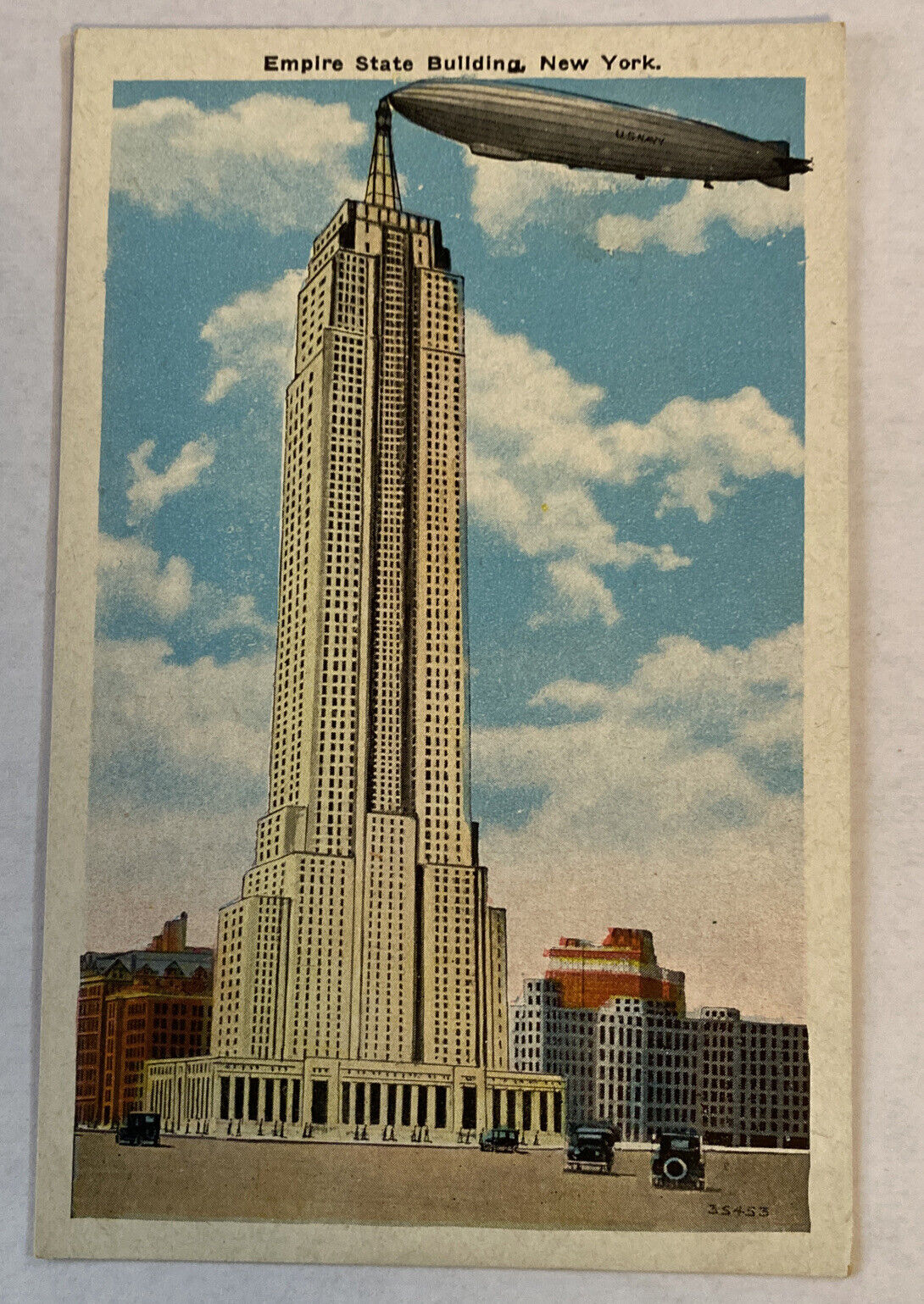 Vintage Postcard Empire State Building With Blimp NYC New York