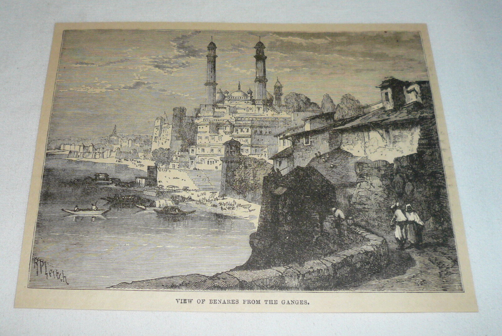 1880 magazine engraving ~ VIEW OF BENARES FROM THE GANGES India