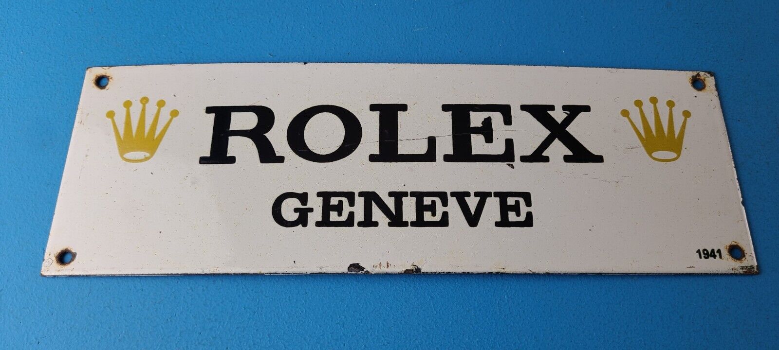 Vintage Rolex Luxury Watches Porcelain Sign - Geneve General Store Gas Pump Sign