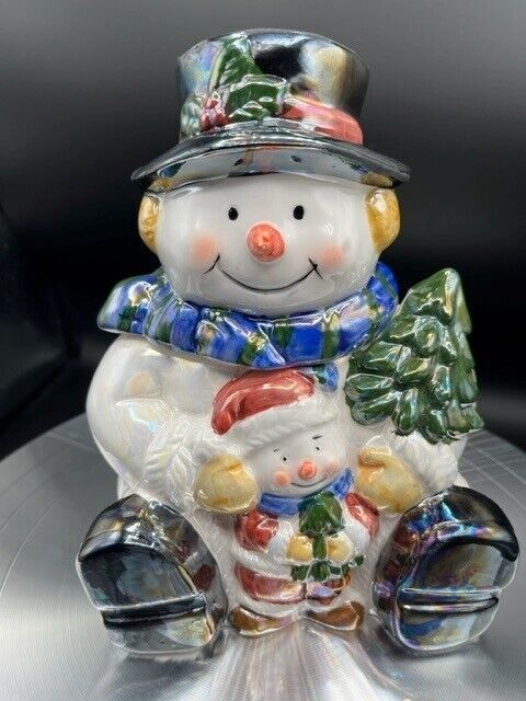 Pearlized Snowman Sugar  /  Nut  / Candy Jar with Original Box