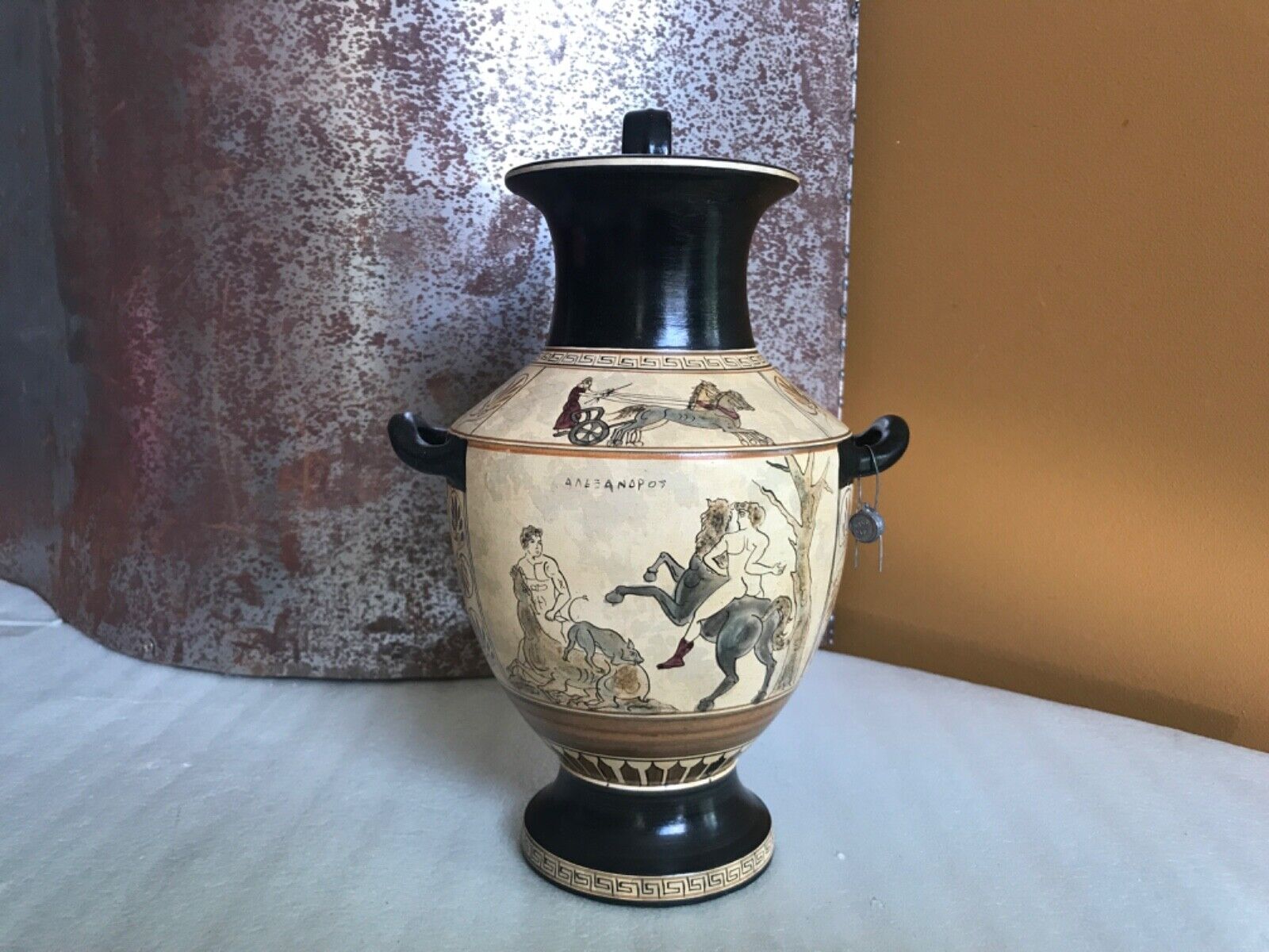 Vintage Hand Painted Vergina Greece-Greek Amphora Pottery Vase Pitcher Vessel