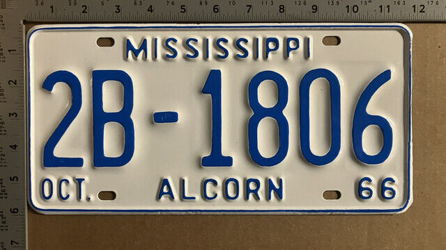 1965 Mississippi license plate 2B-1806 YOM DMV Alcorn Ford Chevy Dodge P091