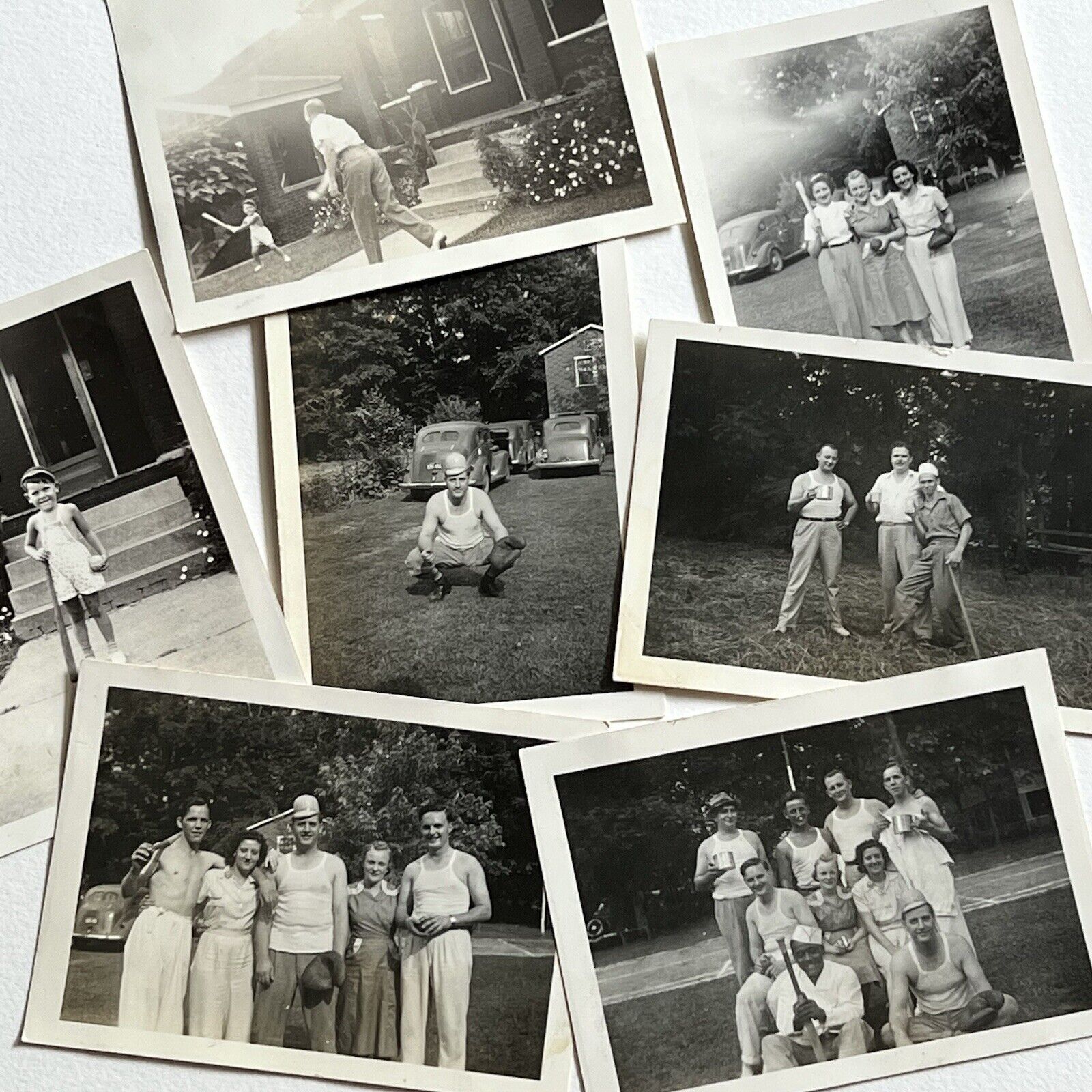 Vintage B&W Snapshot Photograph Men Women Baseball Game Boy Summer Time Fun