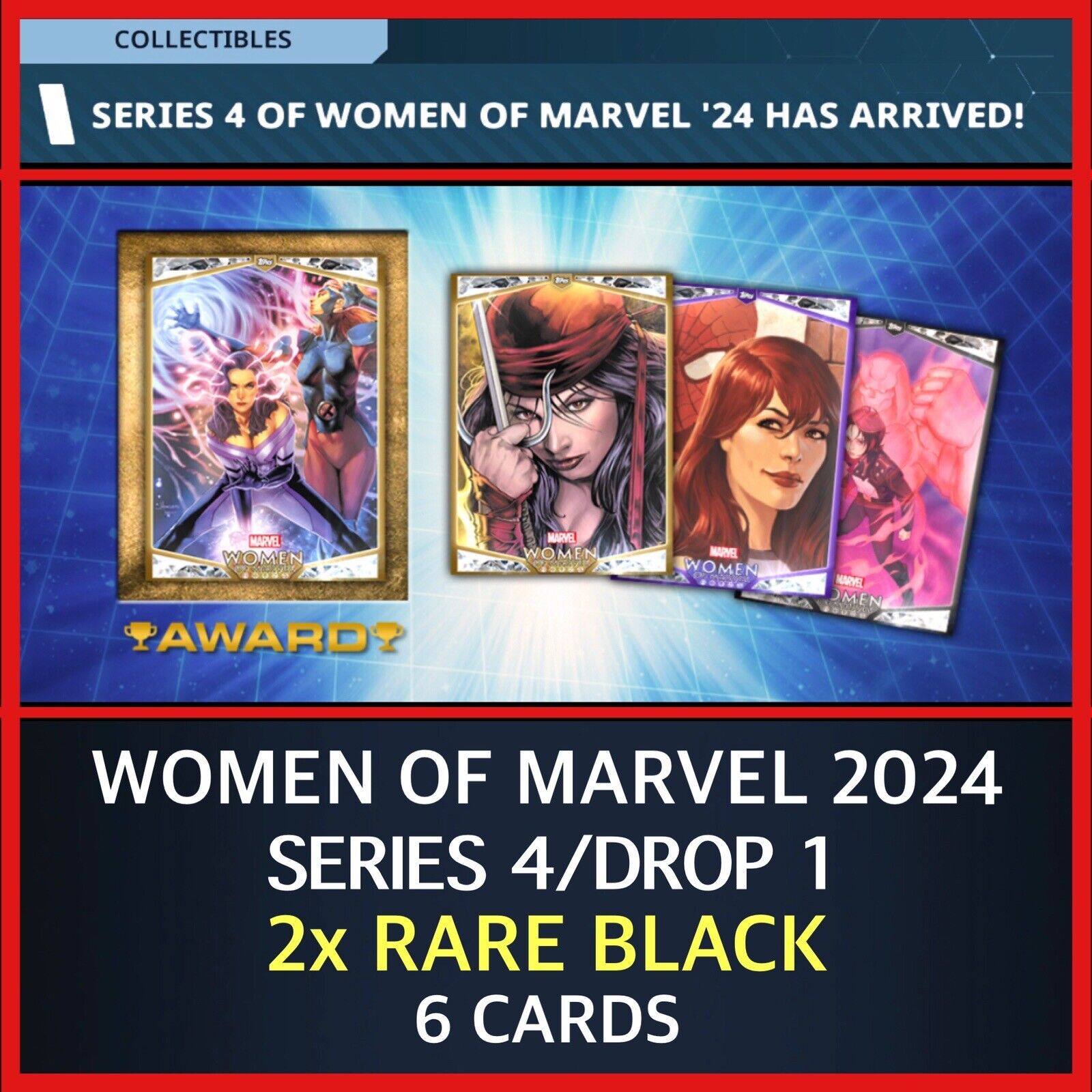 WOMEN OF MARVEL ‘24-SERIES 4/DROP 1-TWO RARE BLACK SETS-TOPPS MARVEL COLLECT