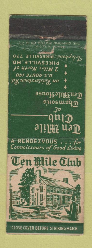 Matchbook Cover - Ten Mile Club Pikesville MD WEAR