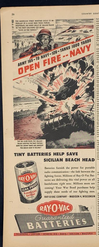 Magazine Ad* - 1944 - RAY-O-VAC Batteries - World War 2