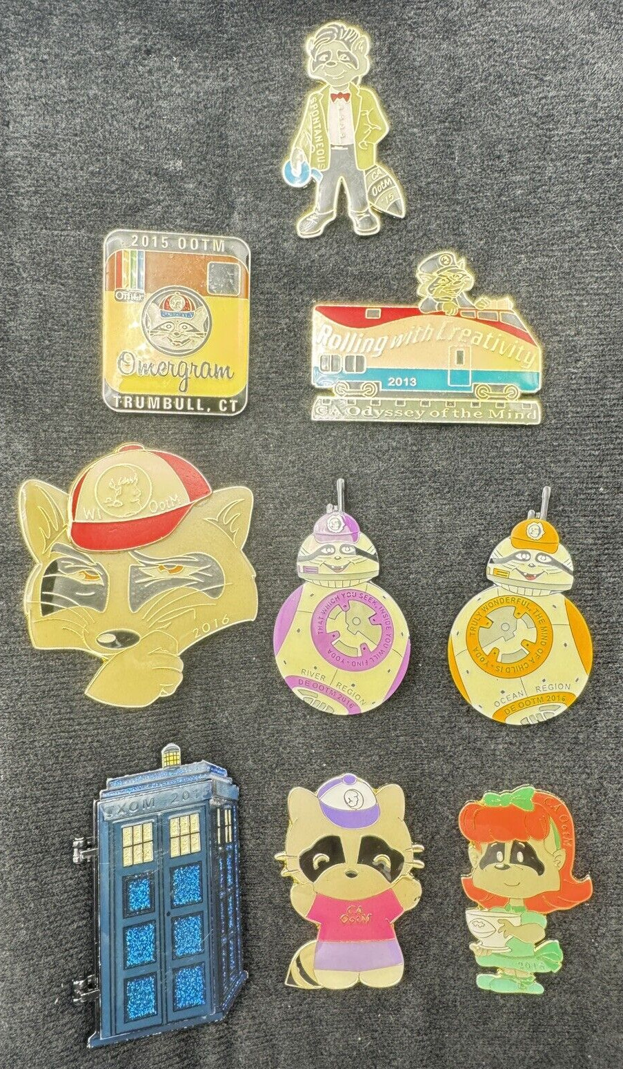 Odyssey of the Mind Collectible Pins Omer (Racoon) Lot of 9