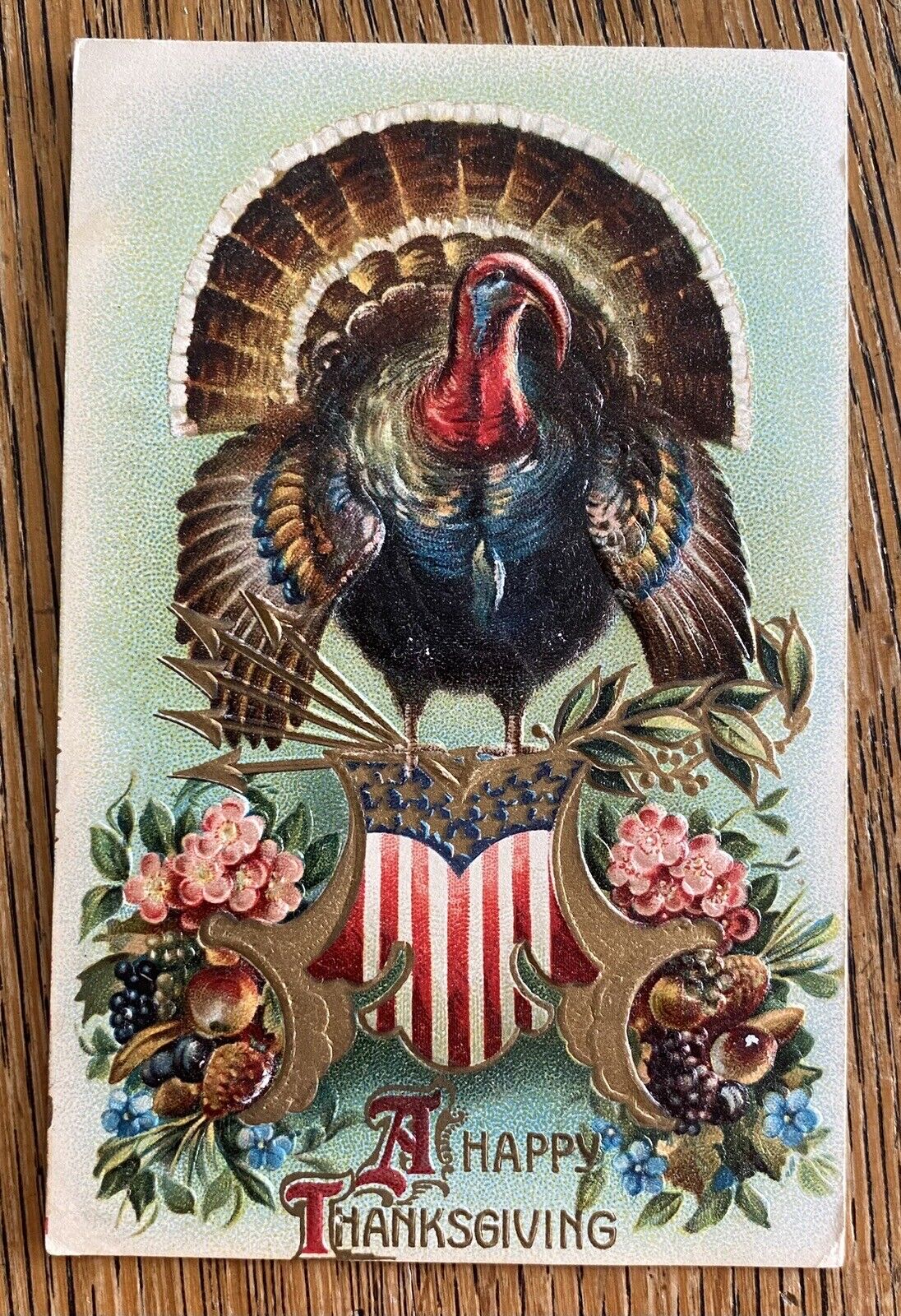 Beautiful Fancy Patriotic THANKSGIVING Turkey Antique Vintage Postcard