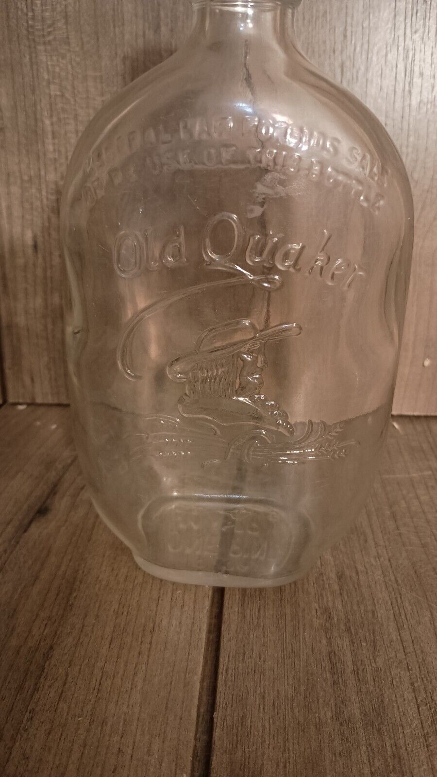 Vintage Old Quaker 1 Pint Whiskey Bottle Clear Embossed