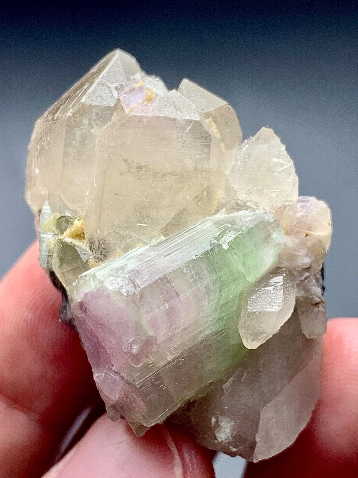 150CT Bi Colour tourmaline Crystal Combine With Quartz Specimen From Afghanistan