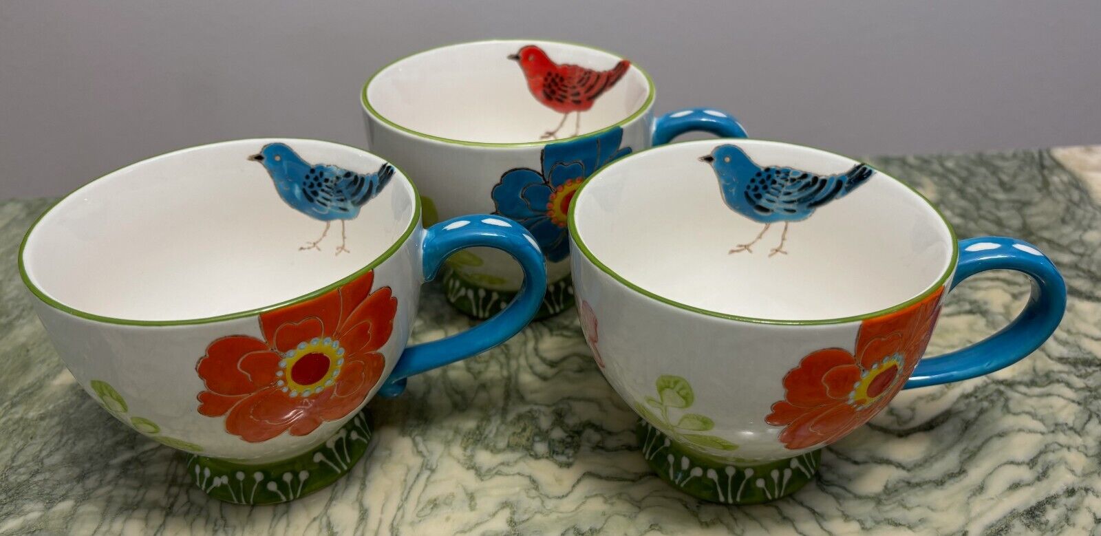 Large mugs, Dutch Wax, hand-painted birds