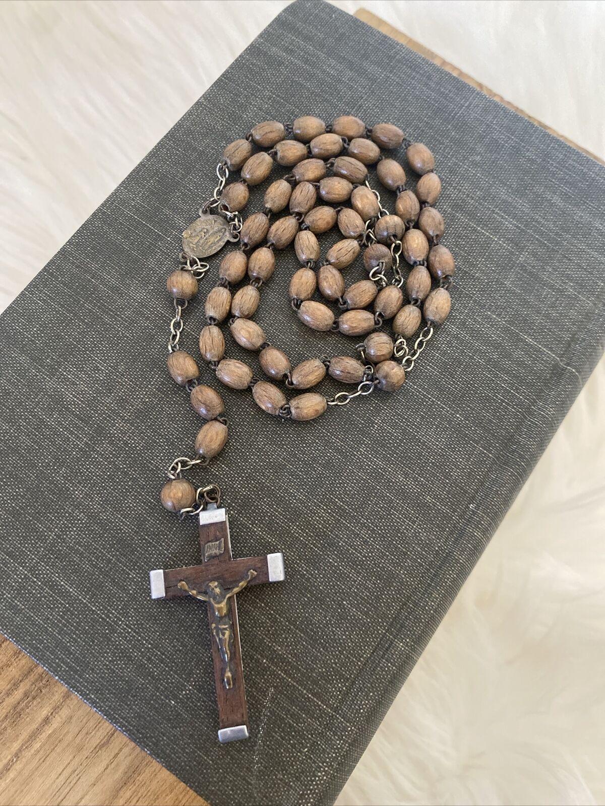 Vintage Rosary Souvenir of Notre Dame de Lourdes France French Wood Beads