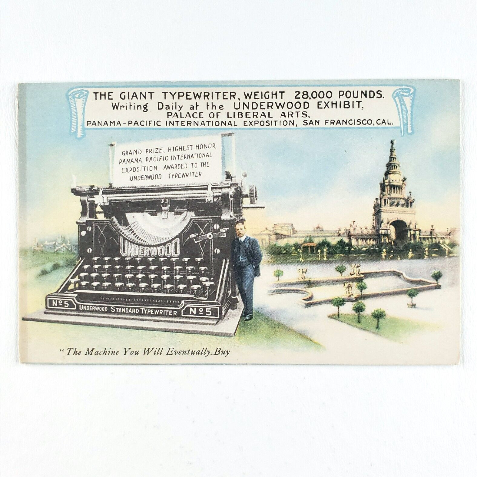 Giant Underwood Typewriter Postcard c1915 Panama-Pacific Exposition Exhibit B634