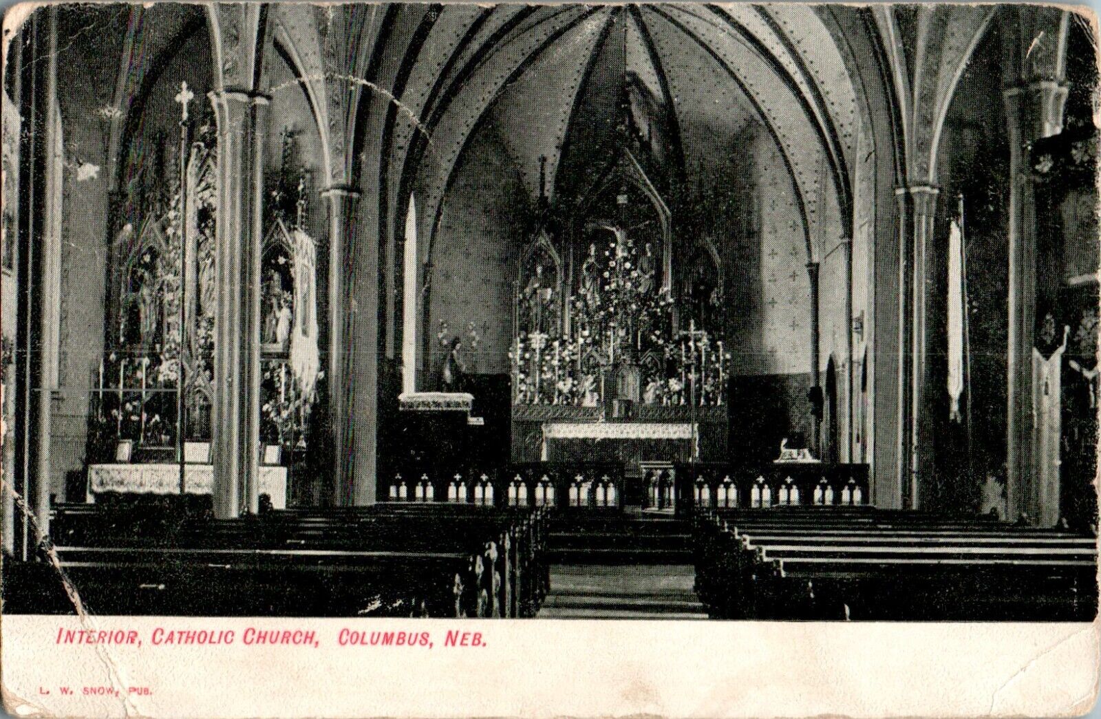 Interior, Catholic Church, Columbus, Nebraska NE 1907 Postcard