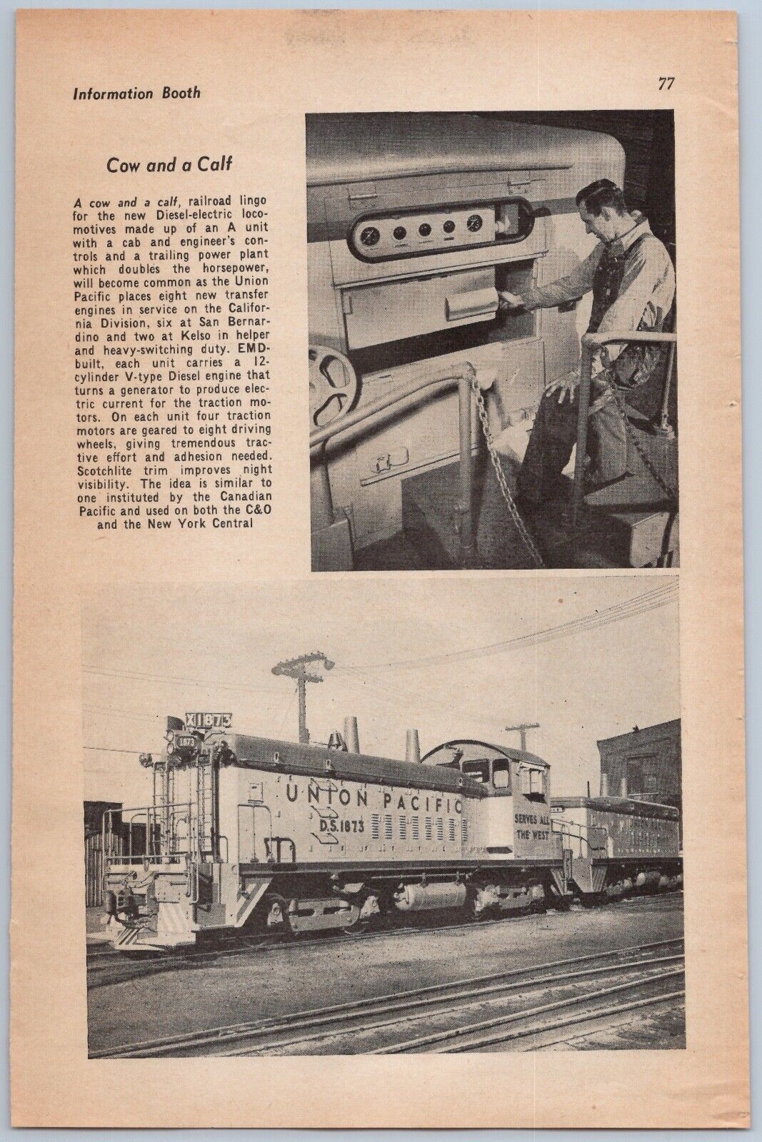 1951 Union Pacific Railroad Article EMD #DS1873 Locomotive Switcher & Slug