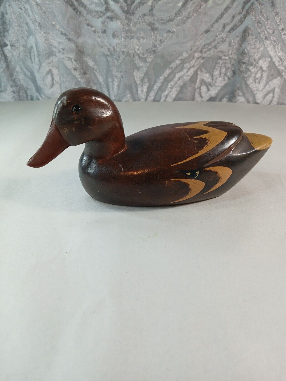 Vtg Mallard Hen Handcarved Wooden Duck Painted 7\