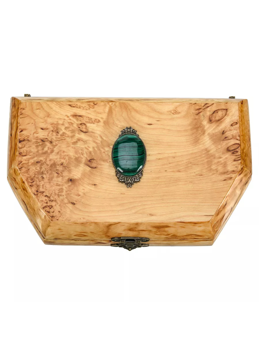Natural Karelian birch and Malachite Box Jewelry Casket Trinket Box Unique