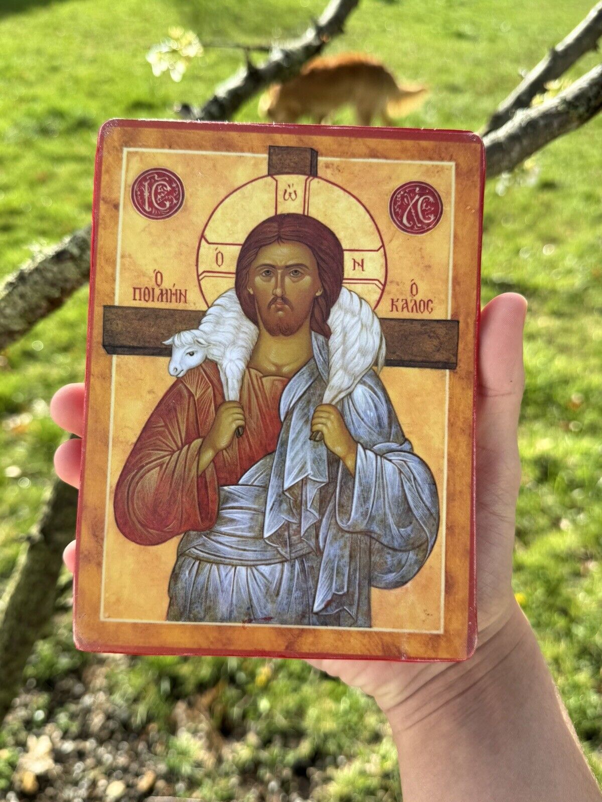 Jesus Christ icon The Good Shepherd, Handmade Orthodox icon