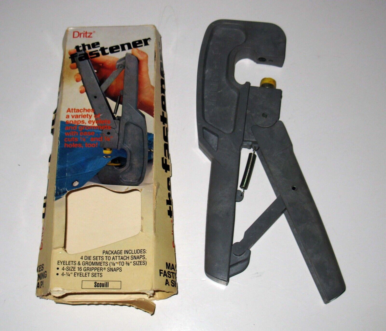 Vintage Dritz The Fastener Snap Hole Punch Pliers Scovill in Box No Attachments