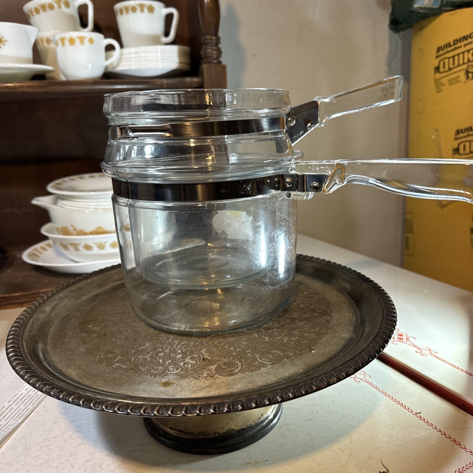 Vintage PYREX Flameware Clear Glass Double Boiler - No Lid - 1 1/2 Qt