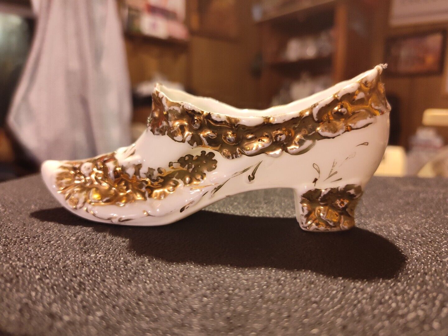 Antique Porcelain Shoe With Gold Trim