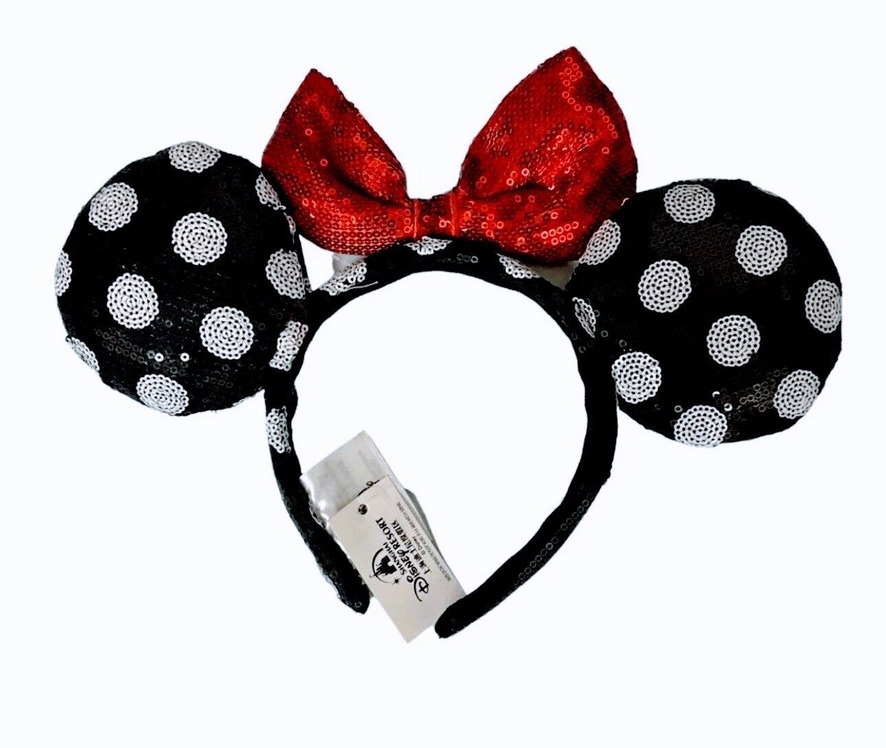Disney Parks Black Minnie Mouse Bow Sequins Polka Dot Ears Headband Ears