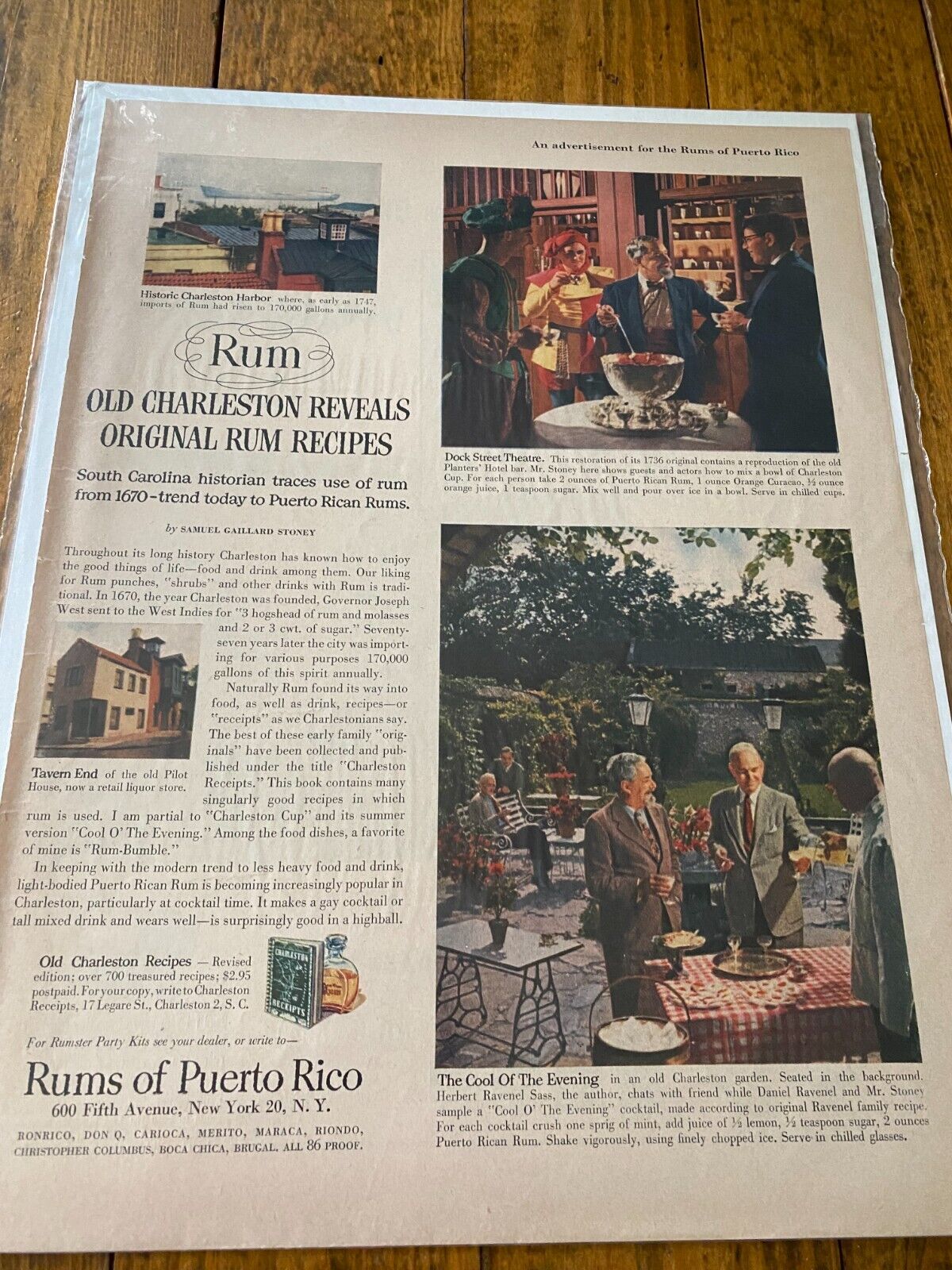 Vintage 1952 Rums Of Puerto Rico Old Charleston Reveals Rum Recipes ad