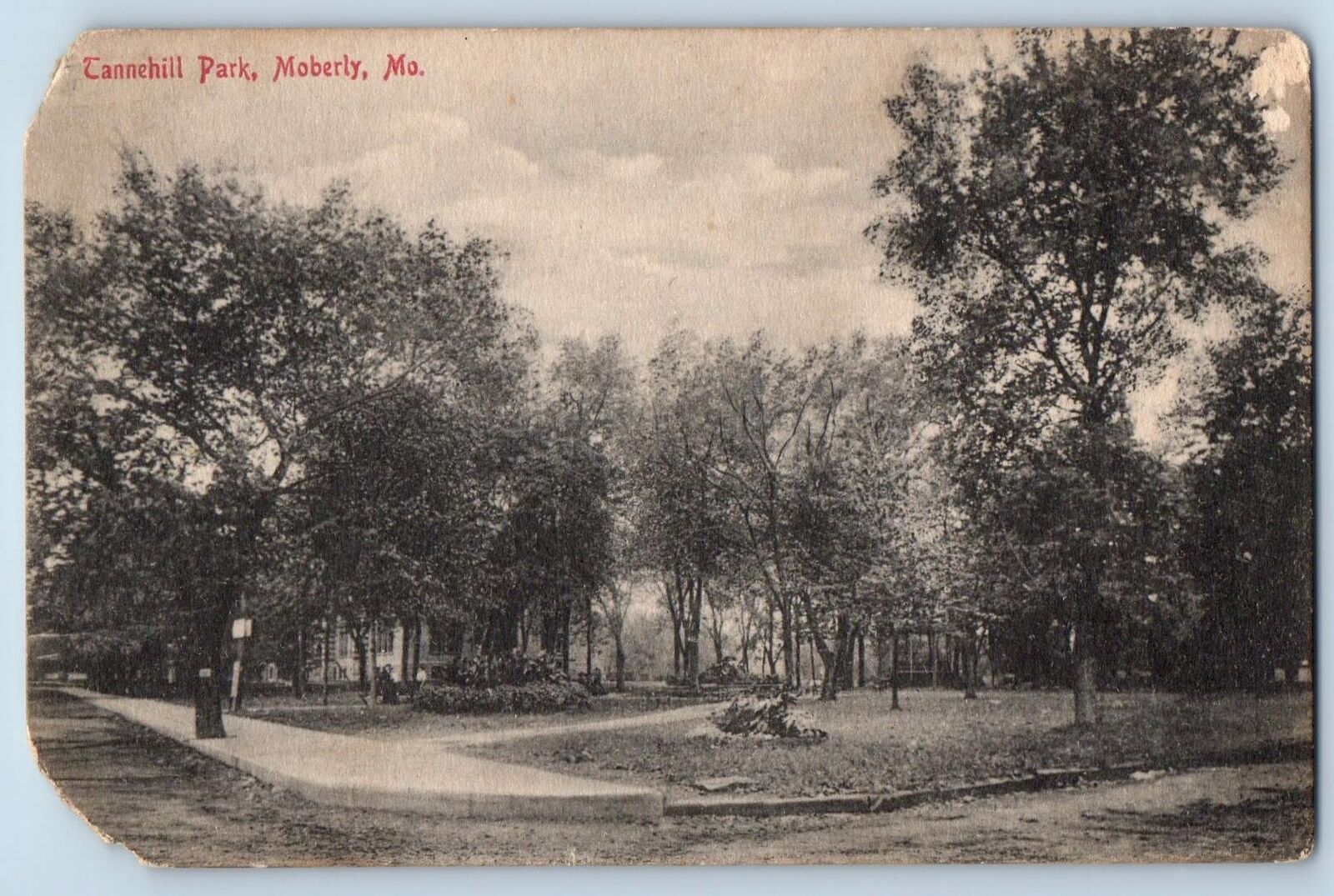 Moberly Missouri Postcard Tannehill Park Trees Scenic View 1922 Antique People