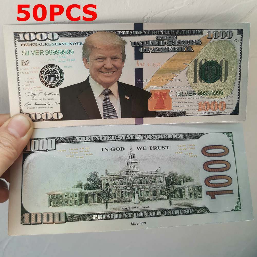 50PC President Donald Trump Colorized $1000 Dollar Bill Silver Foil Banknote