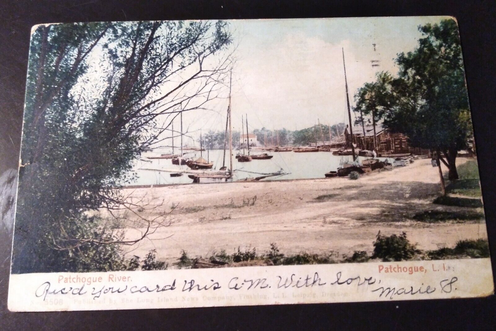 Vintage   PATCHOGUE, NY ~  THE CREEK  BOATS  ~ UDB   1908 PM 