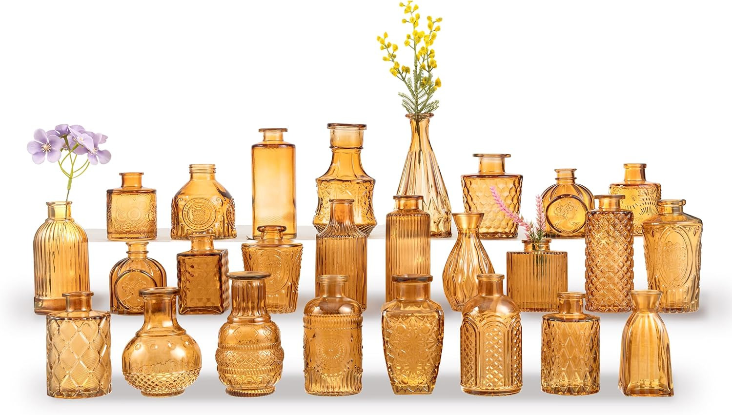 Glass Bud Vases Set of 26, Small Clear Vases for Flowers, Mini Vintage Bud Vases