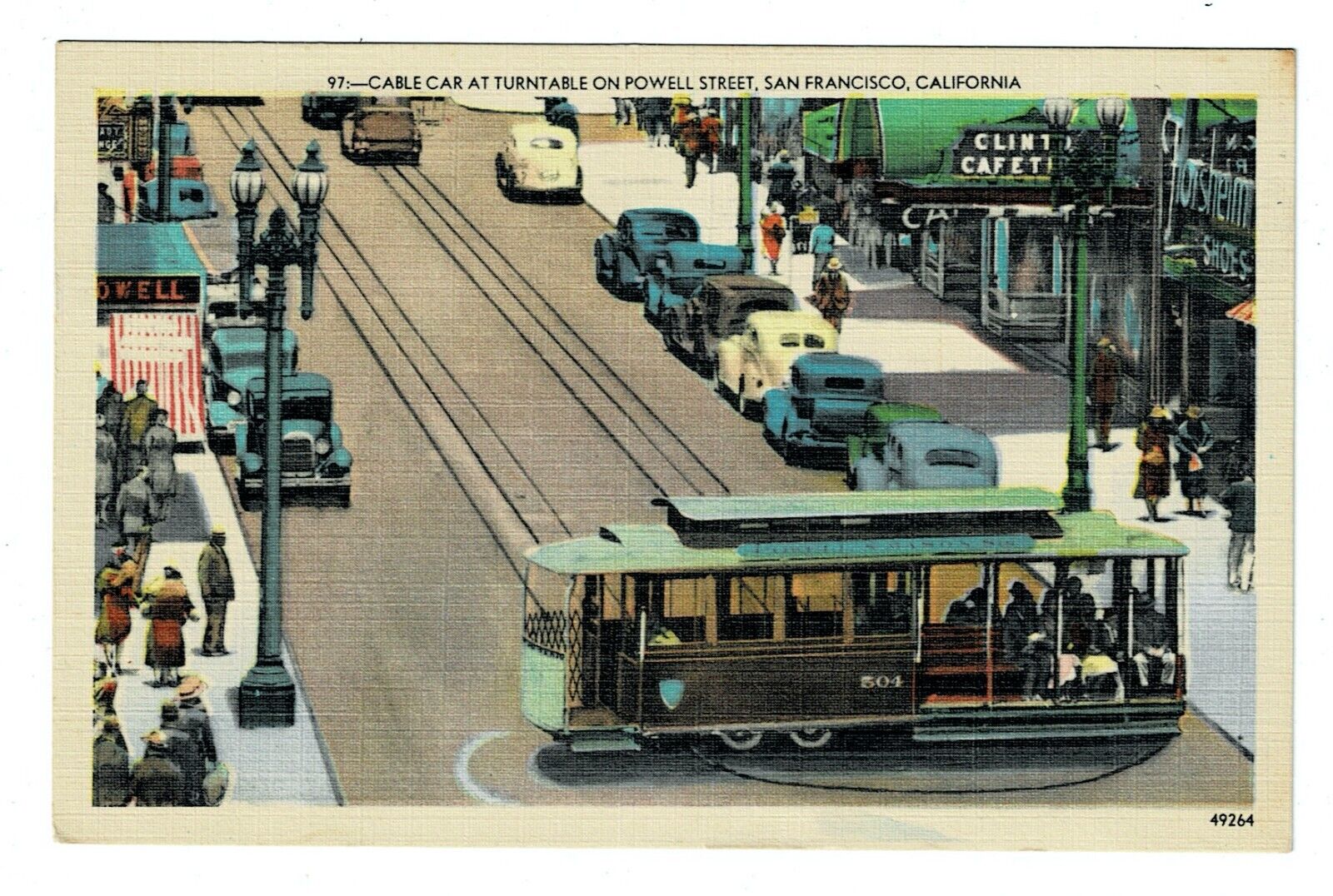 Cable car at turntable, Powell Street San Francisco CA postcard posted 1948