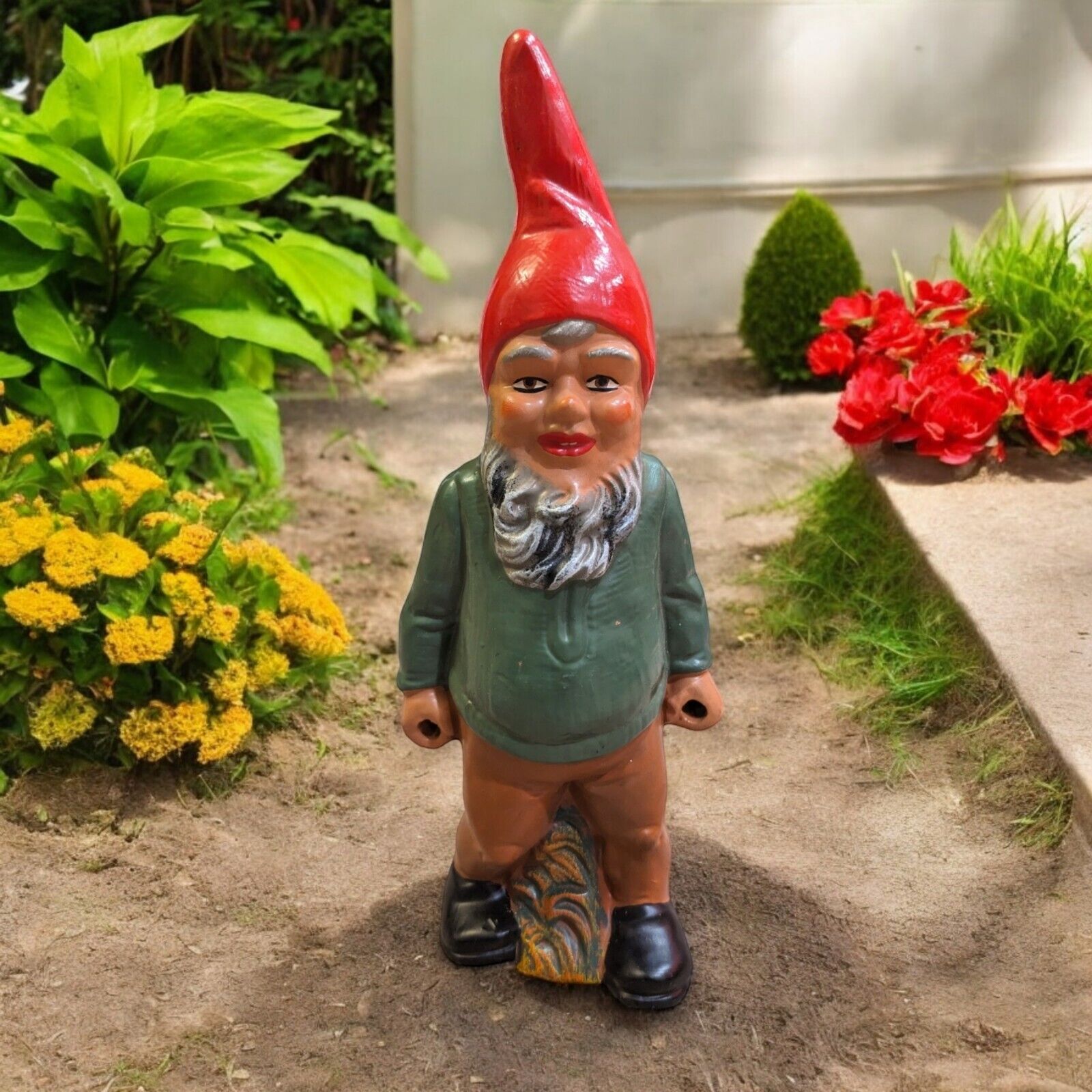 Heissner Gnome Terra Cotta Pottery Statue Garden Art West Germany 13” Vintage